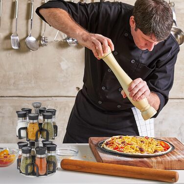 Карусель для спецій Relaxdays, 12 банок для спецій, обертається на 360, нержавіюча сталь, скло, ВxГ 31 x 18 см, підставка для спецій, сріблясто-чорна