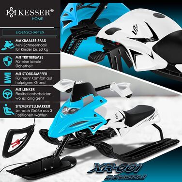 Дитячий снігохід Kesser XR-525, кермовий, з ножними гальмами, синій