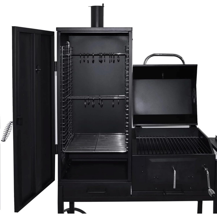 Syntrox Smoker Klavor з коптильнею, грилем барбекю, грилем на вугіллі. Гриль коптильні, сталь, листова сталь з вогнезахисним лаком, камера гриля і коптильня, дерев'яні ручки, дверцята з золи із засувкою