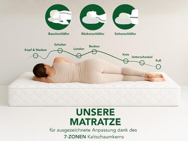 Ергономічний 7-зонний матрац з холодної піни Oeko-Tex H2 та H3 Гіпоалергенний та антибактеріальний Висота 22 см 120 x 200 см 120 x 200 см H2 та H3, 120x200