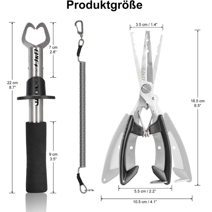 Набір рибальських плоскогубців J&D, багатофункціональні рибальські плоскогубці з нержавіючої сталі, пристрій для зняття гачка з безпечною котушкою з футляром і шнурком для прісноводної рибної ловлі.