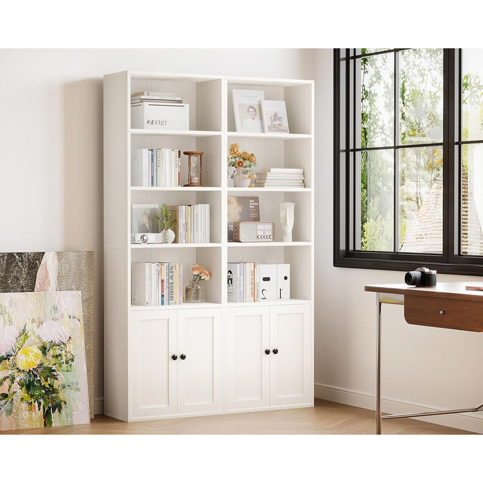 Книжкова шафа Coleshome з дверцятами, 6-ярусна полиця, 48 x 24 x 176,4 см, Полиця для зберігання та демонстрації у вітальні, домашньому офісі, офісі, спальні, біла, 6 ярусів, 48 x 24 x 176,4 см