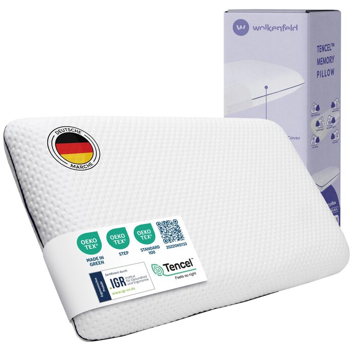 Подушка для шиї Wolkenfeld з піни з ефектом пам&39яті 60x40x10 Дихаюча та зручна подушка для шиї Оптимальна підтримка шиї, спини та плечей Волокно Tencel Сертифіковано Oeko-TEX