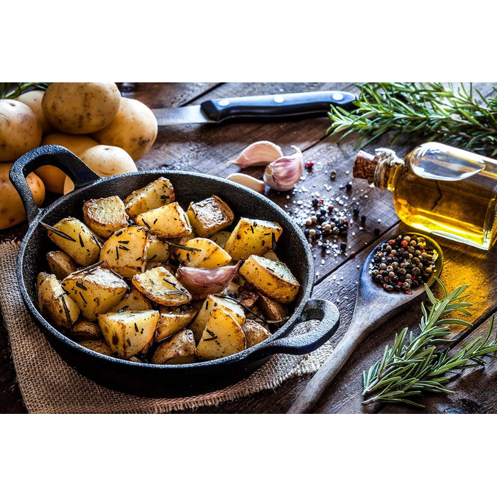 Чавунна сервірувальна сковорода з дерев'яною основою Ø 16 см вже запечена - попередньо приправлена чавунні сковороди-гриль, сервір