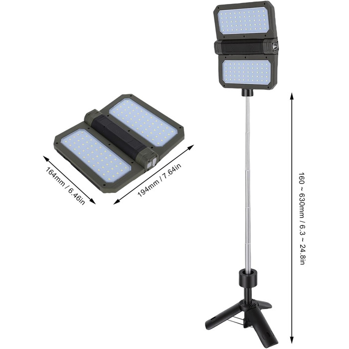 Ліхтар для кемпінгу, висока яскравість, складається з обох боків, сонячний світлодіодний ліхтар для намету зі 100 світловими чіпами, телескопічна ручка-штатив для походів на свіжому повітрі