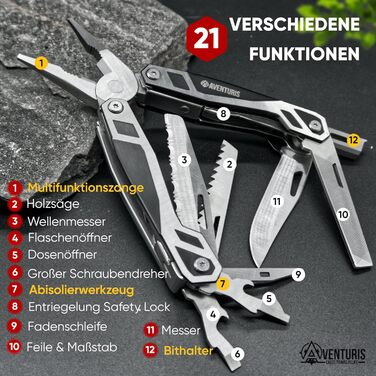 Багатофункціональний інструмент AVENTURIS з нержавіючої сталі з 21 функцією. Багатофункціональний інструмент Гаджет для чоловіків,