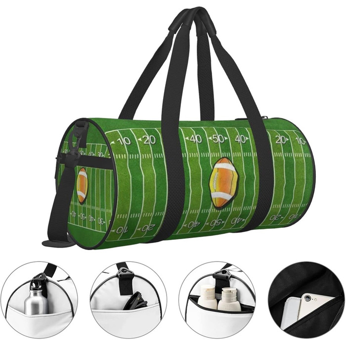 Дорожня сумка з принтом губ у чорно-білу смужку, кругла форма, великий об'єм, легка та міцна, ідеальний подарунок для походів, відпустки, ділових поїздок та іншого, з дизайном американського футбольного поля