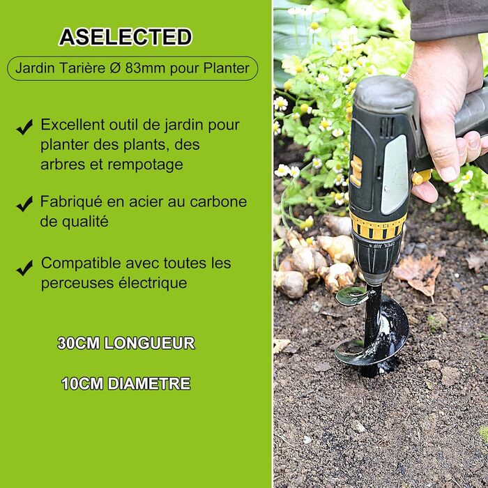 Бур для свердла, саду, дрелі, Ø 100 мм рукавички, садовий бур для дрелі, практичний інструмент для посадки квітів, рослин, дерев та кущів