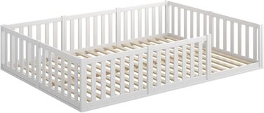 Дитяче ліжко CADANI Teso 120x200 см Ліжко-підлога Монтессорі, вантажопідйомність до 200 кг, із захистом від падіння, включаючи рейкову основу, масив сосни, білий колір - 3 варіанти складання, 120 x 200 см, білий колір