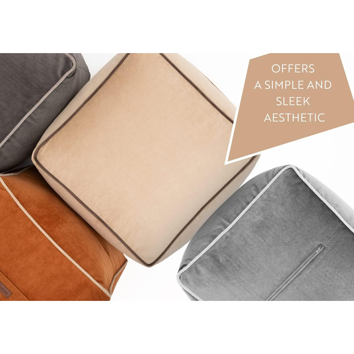 Пуф-табурет ENGLISH HOME, Пуф із квадратним сидінням, Високоякісний пуф із сидінням, Легкий у догляді пуф, Пуф-табурет для вітальні, спальні, Casha, 45x45 см, Бежевий