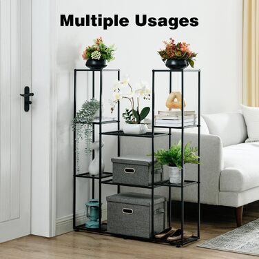 Металева підставка для квітів, 4 яруси, 11 горщиків, підставка для рослин для приміщень/вулиці, водонепроникна, багатоярусна підставка для рослин для саду, балкону, вітальні, двору, чорна, 95x25x120 см