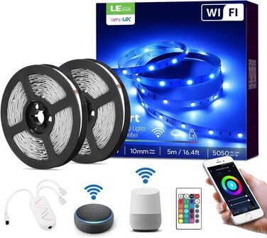 Світлодіодна стрічка LE Alexa Smart LED Strip Wifi, RGB 150 світлодіодів, світлодіодний діапазон Wi-Fi, супер яскрава самоклеюча стрічка 5050, струнні світильники з дистанційним керуванням, сумісний з Alexa, додатком, Google Home, IP20 (10M)