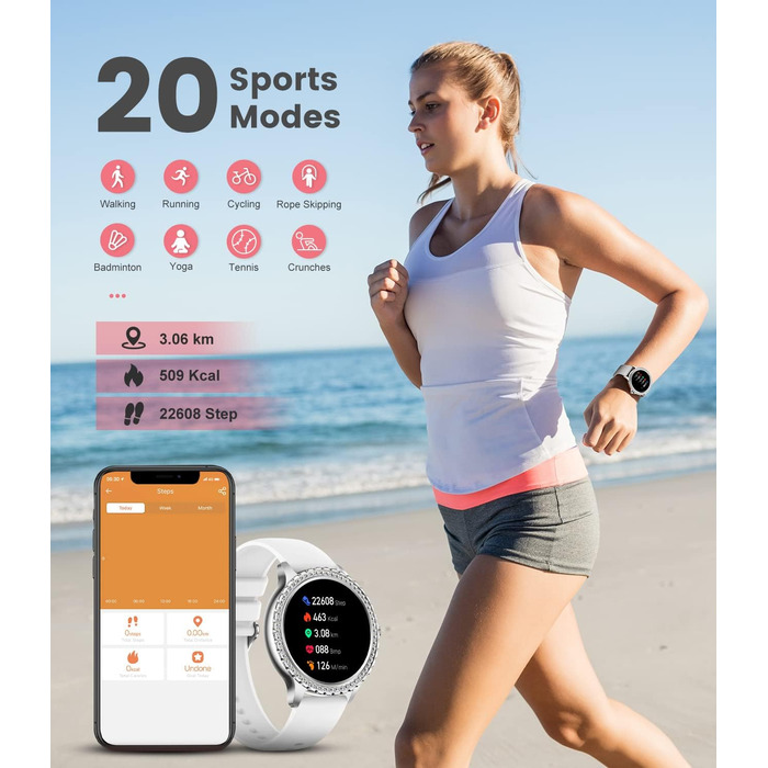 Розумний годинник LIGE з функцією телефону, 1,32-дюймовий повністю сенсорний фітнес-годинник для жінок з монітором серцевого ритму SpO2, водонепроникним крокоміром IP67 для Android та iOS, сріблястийсірий-1