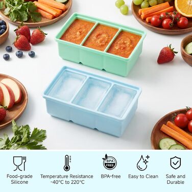 Контейнери для заморожування супів, 2 шт., силіконові кубики для супу з кришками, морозильна камера без бісфенолу А, лоток для кубиків льоду в морозильній камері для бульйону, соусу та льоду (синійзелений, 220 мл)