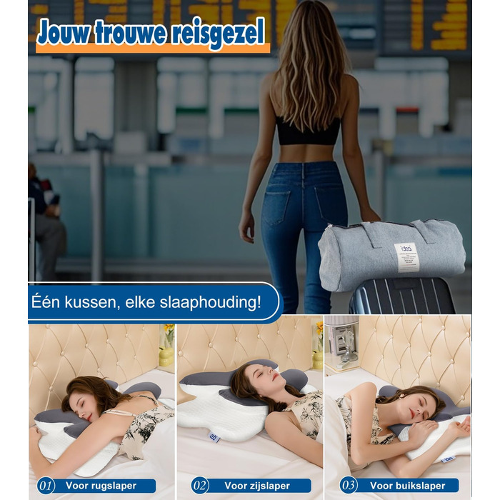 Подушка для шиї IDEA, ергономічна ортопедична подушка з піни з ефектом пам&39яті, переможець тесту на зняття болю в шиї, подушка для підтримки шиї, дорожня подушка, подушка для шиї для дорослих