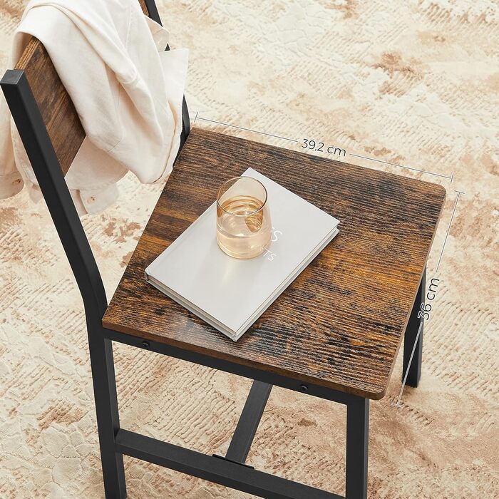 Обідні стільці VASAGLE, Кухонні стільці, Комплект з 2 шт., Металевий каркас, Для їдальні, Вітальні, Кухні, Вінтажний коричневий-чорний LDC092B01V1 Комплект з 2 шт. Вінтажний коричневий чорний