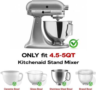Протектор GVODE Pourer для міксера KitchenAid на 4.5 і 5 кварт з нахиленою головкою, прозорим захистом від бризок, ідеально підходить для миски з нержавіючої сталі KitchenAid, скляної та керамічної миски, можна мити в посудомийній машині