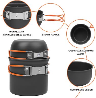 Набір посуду для кемпінгу, 8-предметний набір посуду для кемпінгу з міні-газовою плитою та столовими приборами, кемпінговий посуд для 1-2 осіб, пікніки на свіжому повітрі, походи (8-предметний набір)