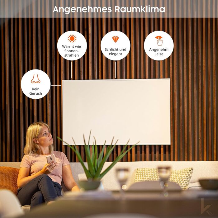 Інфрачервоний обігрівач Knighaus - 130 Вт із сертифікацією TV SD 5-річна гарантія виробника Подвійний захист від перегріву Для настінного монтажу Включає розумний термостат та застосунок