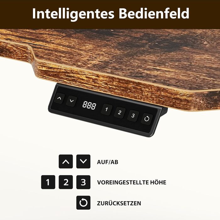 Кутовий стіл, регульований по висоті, L-подібний, 150 x 100 см, електричне регулювання висоти, ергономічний стіл з підставками для чашок та гачками, міцний офісний стіл, коричневий, L-подібний, 59