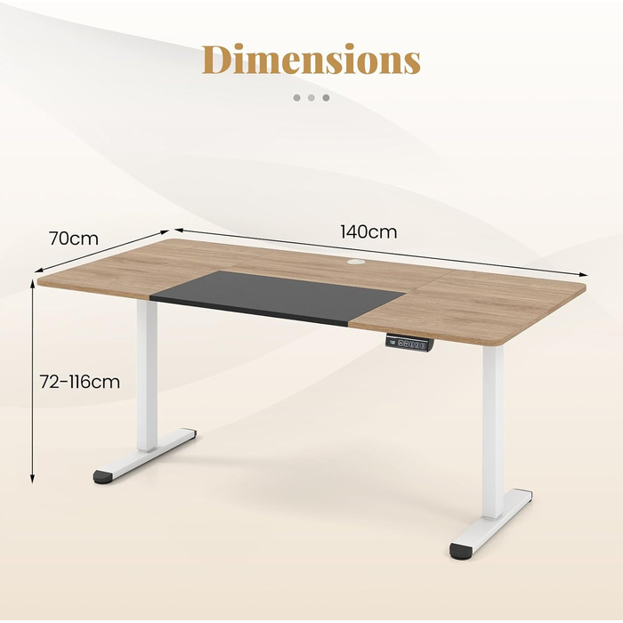 Електричний стіл GIANTEX з регульованою висотою, 140 x 70 см, офісний стіл з функцією пам&39яті, конструкцією із захистом від зіткнень та блокуванням від дітей, електричний стіл для офісу та дому (горіхово-коричневий)