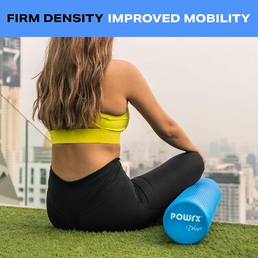 Ролик для йоги POWRX синього кольору 90 x 15 см - ролик для пілатесу, поролоновий ролик, тренування фасцій, ролик для самомасажу