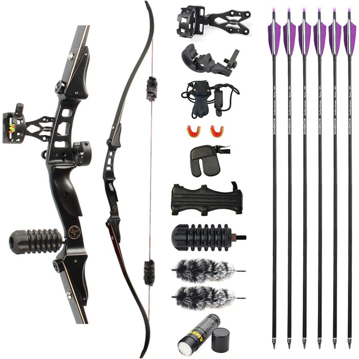 Рекурсивний лук ILF (правий), 60" / 145 см, 20–50 lb, чорний — комплект для стрільби (6 стріл)