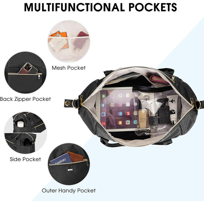 Ручна поклажа Ryanair 40x30x20, ручна поклажа Ryanair 40x20x25 з косметичкою 20 x 20 см (прозора) та чохлом для взуття, дорожня сумка/сумка для вихідних WANDF (чорна 20 л), чорна 20 л, 20 л для авіакомпаній Ryanair