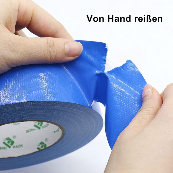 Рулони синьої клейкої стрічки - Водонепроникна клейка стрічка для внутрішнього та зовнішнього використання - Тканинна стрічка 50 м x 50 мм (Синя), 3