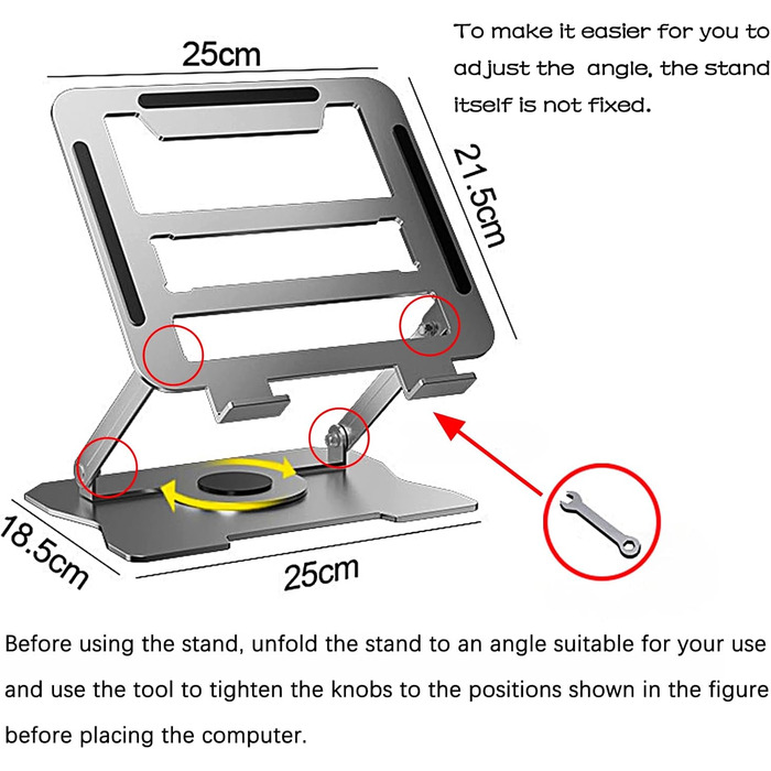 Підставка для ноутбука, металева, складана, портативна, з регульованим кутом нахилу та вентиляційними отворами, сумісна з ноутбуками до 17 дюймів