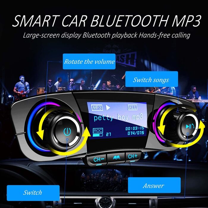 Передавач Bluetooth Автомобільний MP3-плеєр Бездротовий радіоадаптер гучного зв'язку з подвійним USB-U-диском, TF-картою, AUX-вхідним виходом