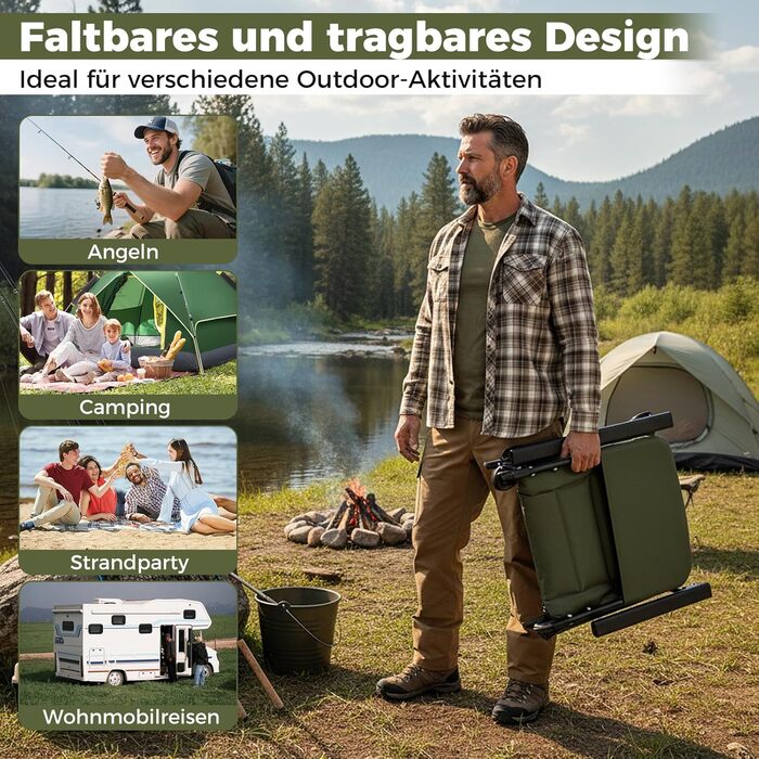 Складане рибальське крісло COSTWAY, регульоване по висоті кемпінгове крісло з регульованою спинкою, крісло для лову коропа з підлокітниками та великими ніжками, портативне рибальське крісло для кемпінгу, риболовля в наметі