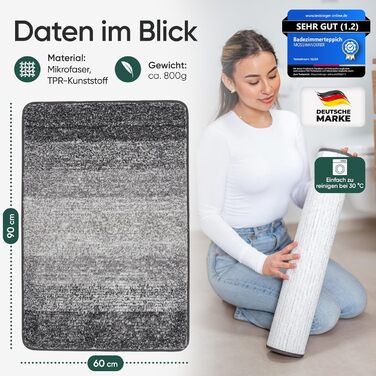 Килимок для ванної кімнати 60x90 Нековзний килимок для ванної Розкішний великий килимок для ванної, який можна прати Високоякісні килимки та пледи для ванної, килимки для ванної, килимки для душу для ванни, душу тощо Чорно-сірий 60 x 90 см (прямокутний) с
