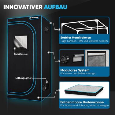 Комплект для вирощування в приміщенні з LED-лампою повного спектру 150W (з димером), 1680D, вугільним фільтром, канальним вентилятором та витяжним рукавом (80x80x180 см)