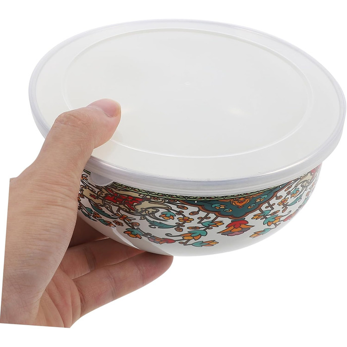 Набір емальованих мисок Amosfun з 5 предметів, багатоцільові миски з кришками для локшини швидкого приготування, салату, супу, мисок для змішування, мисок для зберігання продуктів з гладкою поверхнею для домашнього використання, 18,60 x 18,60 x 7,50 см