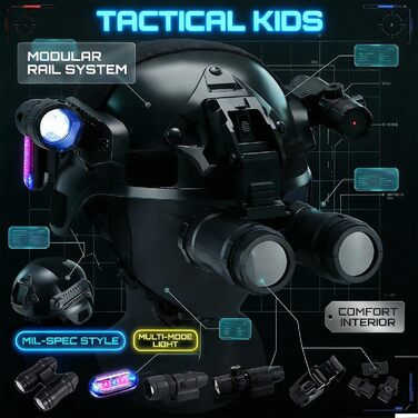 Тактичний комплект шолома та захисного жилета для дітей з ліхтариком, багатофункціональне бойове спорядження для косплею, страйкболу та ігор на свіжому повітрі, чорний