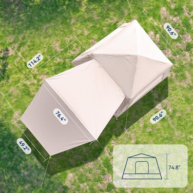 Надувний кемпінговий намет MOPHOTO, водонепроникний, тканина Оксфорд з ручним насосом, просторий, простий у встановленні, надувний кемпінговий повітряний намет для сімейного глемпінгу (2-4 особи)