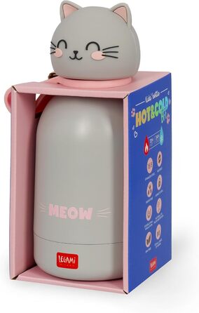 Дитяча пляшка для води Legami Hot&Cold BFF, дизайн Kitty, двошарова нержавіюча сталь 18/8 з герметичним ущільненням, зберігає напої гарячими протягом 12 годин і холодними протягом 24 годин, об&39єм 310 мл
