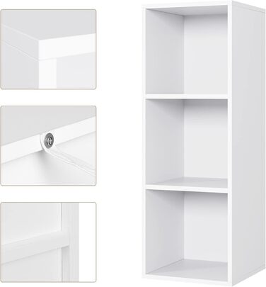 Книжкова полиця з 3 відділеннями, книжкова шафа, окремостояча полиця, офісна полиця для вітальні/кабінету, 30 x 30 x 80 см, біла