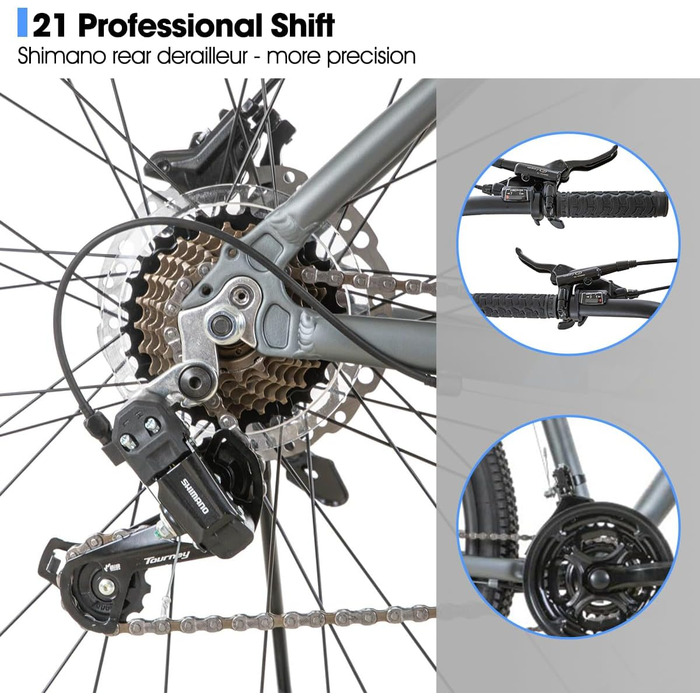 Гірський алюмінієвий велосипед Hiland, 21 передача, гідравлічні дискові гальма, амортизаційна вилка з блокуванням, колеса 27,5 дюймів, велосипед для чоловіків, дорослих та жінок, сіро-синій