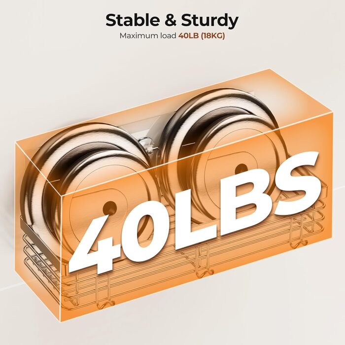 Полиця для душу Orimade без свердління - Душова полиця з 5 гачками, полиця для ванної кімнати без свердління, нержавіюча сталь, 2 шт., 01-Сріблястий