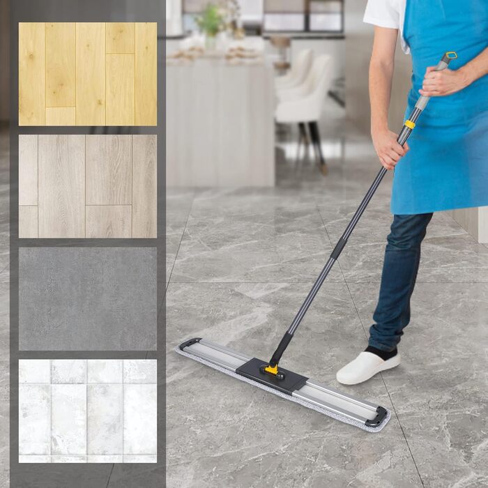 Плоска швабра HEVOL, плоска швабра з регульованою ручкою з нержавіючої сталі 154 см, велика швабра з 2 мікрофібровими насадками та