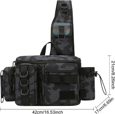 Рибальська сумка Dokeno Sling, наплічна сумка для риболовлі, чорна водонепроникна сумка для рибальських аксесуарів, рибальське спорядження, зносостійка сумка через плече для походів на природі Риболовля Кемпінг Полювання