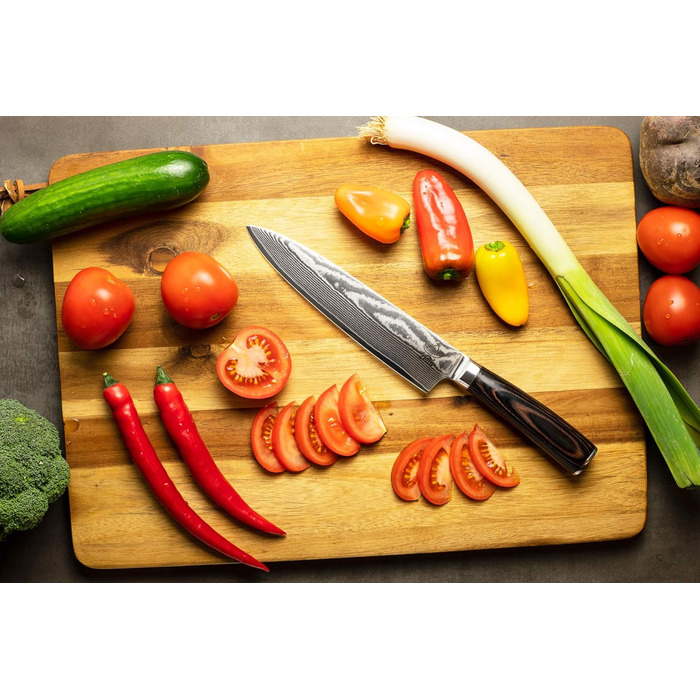 Кухонний ніж XL (32 см) професійний шеф-кухарський ніж з натуральної 67-шарової дамаської сталі I дамаської кухонний ніж і ніж шеф