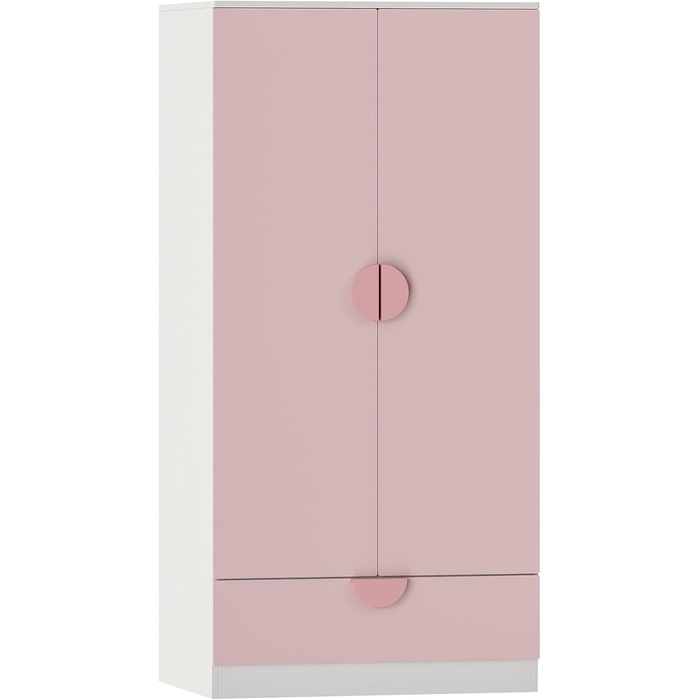 Дитяча шафа Sandnes з 2 дверима та 1 шухлядою, штанга для одягу, дитяча кімната, 123 x 60 x 40 см, рожевий/білий