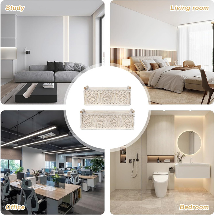 Кошики для зберігання макраме кошик для зберігання в стилі бохо з дерев&39яною ручкою, кошик для зберігання у ванній кімнаті, набір плетених кошиків макраме ручної роботи для ванної кімнати, спальні та гардеробної, 2