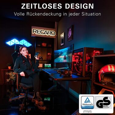 Ергономічне ігрове та офісне крісло RECARO AER Essential 2-в-1 Сертифіковане для офісу Преміальна оббивка Зроблено в Німеччині Гнучке регулювання - до 150 кг, колір Midnight Black
