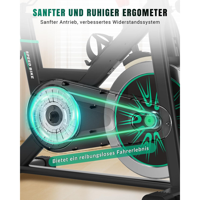 Новий велотренажер, домашній велотренажер DMASUN, регульований опір, надзвичайно зручне сидіння та чохол для сидіння, великий тримач для планшета, тихий та стабільний фітнес-велотренажер для дому, витримує до 160 кг, зелений - Покращено тертя