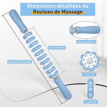Масажна паличка для м'язової терапії TFCIOD, масажер, роликові ноги-фасції з протиковзкою ручкою, стрижень фасції стегна, для полегшення болю в м'язах тригерних точок, глибокий масаж із силіконовими шестернями (синій)