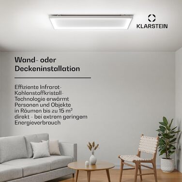 Інфрачервоний настінний обігрівач Klarstein 770 Вт кріплення на стіну та стелю, додаток та пульт дистанційного керування, IP44, термостат, таймер, блокування від дітей, електричний обігрівач для кімнат площею до 15 м Smart 770 Вт
